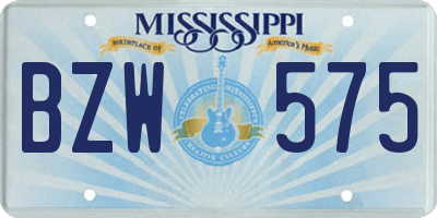 MS license plate BZW575