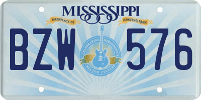 MS license plate BZW576
