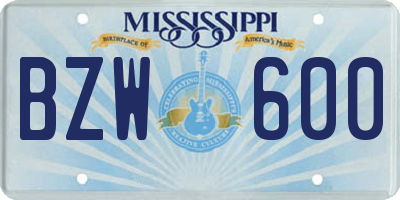 MS license plate BZW600