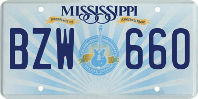 MS license plate BZW660