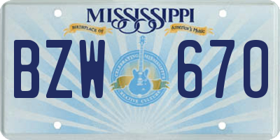MS license plate BZW670