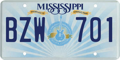 MS license plate BZW701