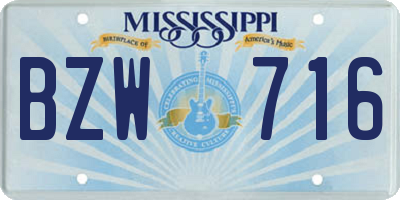 MS license plate BZW716