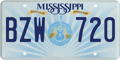 MS license plate BZW720