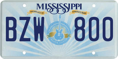 MS license plate BZW800