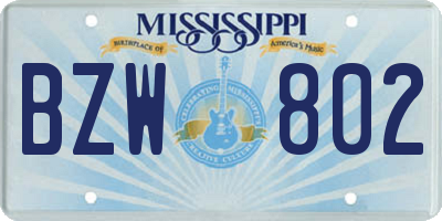 MS license plate BZW802