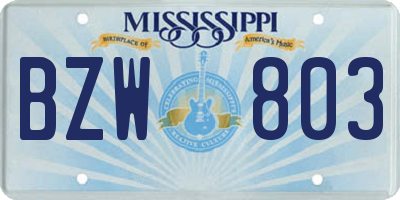 MS license plate BZW803