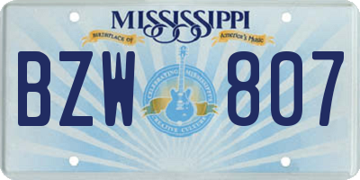 MS license plate BZW807
