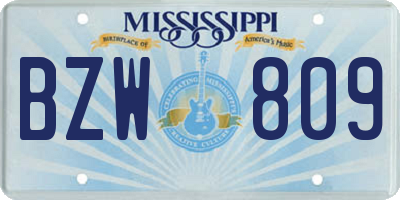 MS license plate BZW809