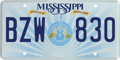 MS license plate BZW830