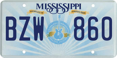MS license plate BZW860