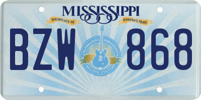 MS license plate BZW868