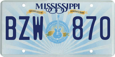 MS license plate BZW870
