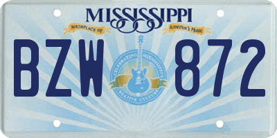 MS license plate BZW872