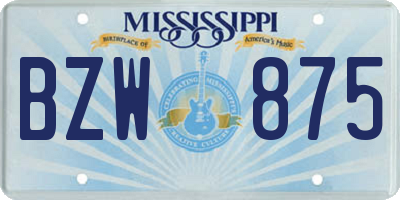 MS license plate BZW875