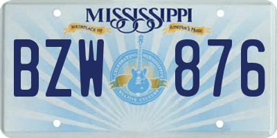 MS license plate BZW876