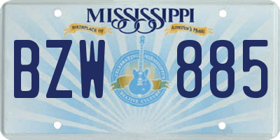 MS license plate BZW885