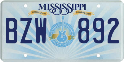MS license plate BZW892