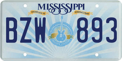 MS license plate BZW893