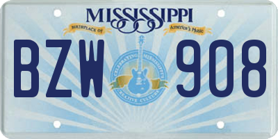 MS license plate BZW908