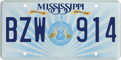 MS license plate BZW914