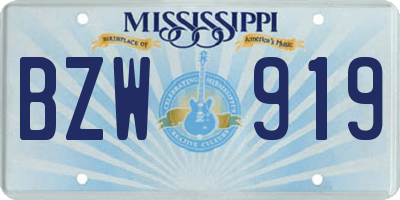 MS license plate BZW919