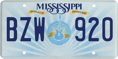 MS license plate BZW920