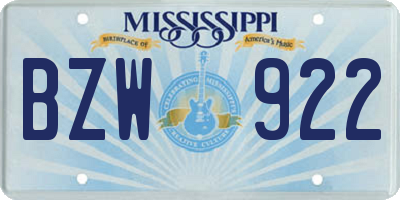 MS license plate BZW922