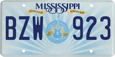 MS license plate BZW923
