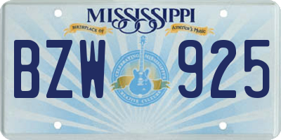 MS license plate BZW925