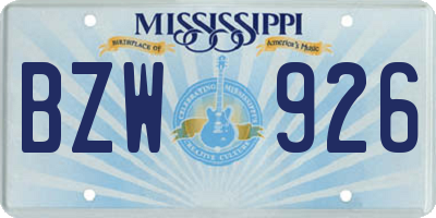 MS license plate BZW926