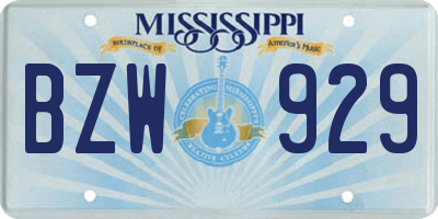 MS license plate BZW929