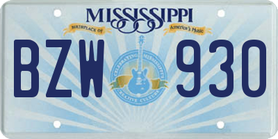 MS license plate BZW930
