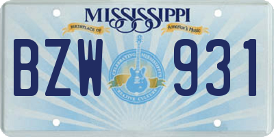 MS license plate BZW931