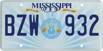 MS license plate BZW932