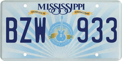 MS license plate BZW933