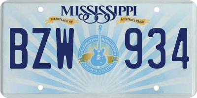 MS license plate BZW934