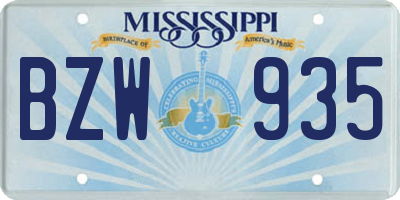 MS license plate BZW935