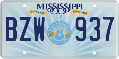 MS license plate BZW937