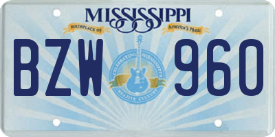 MS license plate BZW960