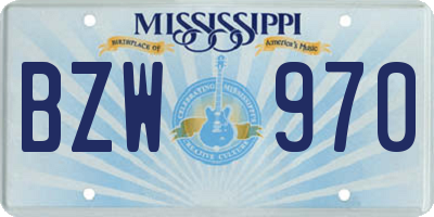 MS license plate BZW970
