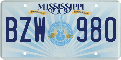 MS license plate BZW980