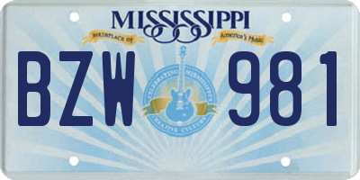 MS license plate BZW981