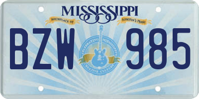 MS license plate BZW985