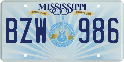 MS license plate BZW986