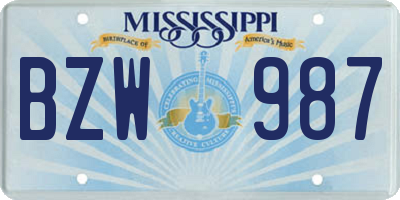 MS license plate BZW987