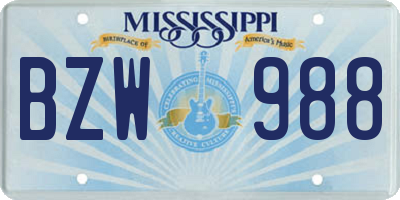 MS license plate BZW988