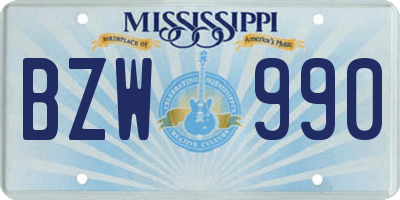 MS license plate BZW990