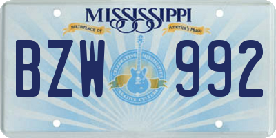 MS license plate BZW992