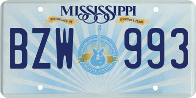 MS license plate BZW993